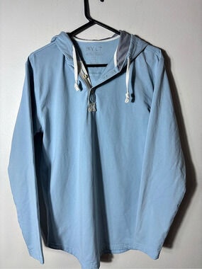 BYLT Basics Drop Cut Hooded Henley Medium Light Blue Performance